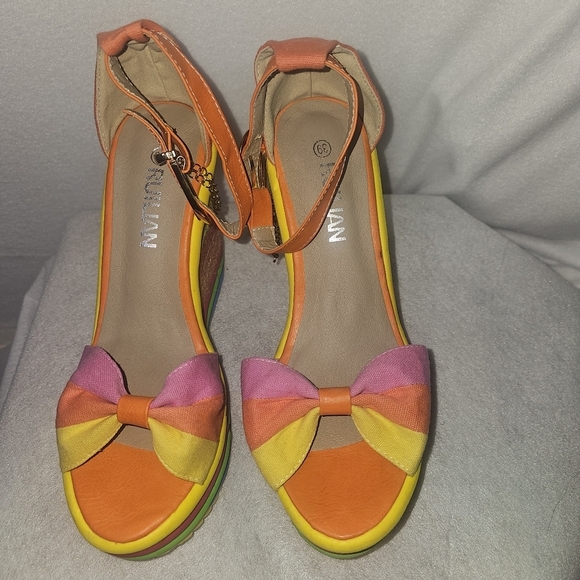 Womens Rainbow Wedge Platform Sandals By Ruilian Sz 39(US 8.5)Festival Whimsical - Picture 4 of 11